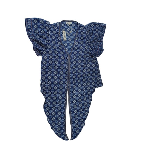Max Studio Tops - Max Studio Blouse Tie Front Blue‎ Patterned Ruffle Sleeve Size M Pull Over